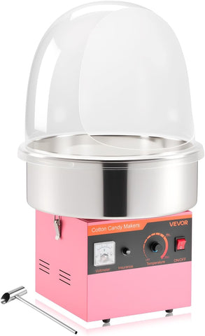 VEVOR Electric Cotton Candy Machine, 1000W Commercial Floss Maker With Cover, Commercial Cotton Candy Machine w/Stainless Steel Bowl & Sugar Scoop, Ideal for Carnival, Birthday, Family Party, Pink