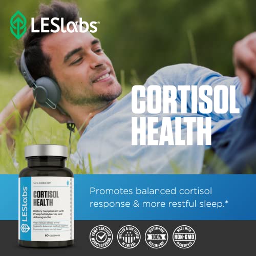 LES Labs Cortisol Health – Stress Relief, Balanced Cortisol Response, Relaxation & Deep Sleep – Phosphatidylserine, Magnesium, Magnolia Bark, Rhodiola Rosea & Ashwagandha – Non-GMO – 60 Capsules