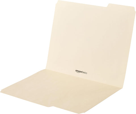 Amazon Basics Sturdy File Folders with Reinforced Tabs for Filing and Organization, 1/3-Cut Tab, Assorted Positions, Letter Size, 8.5x11 inches, Manila, 100-Pack