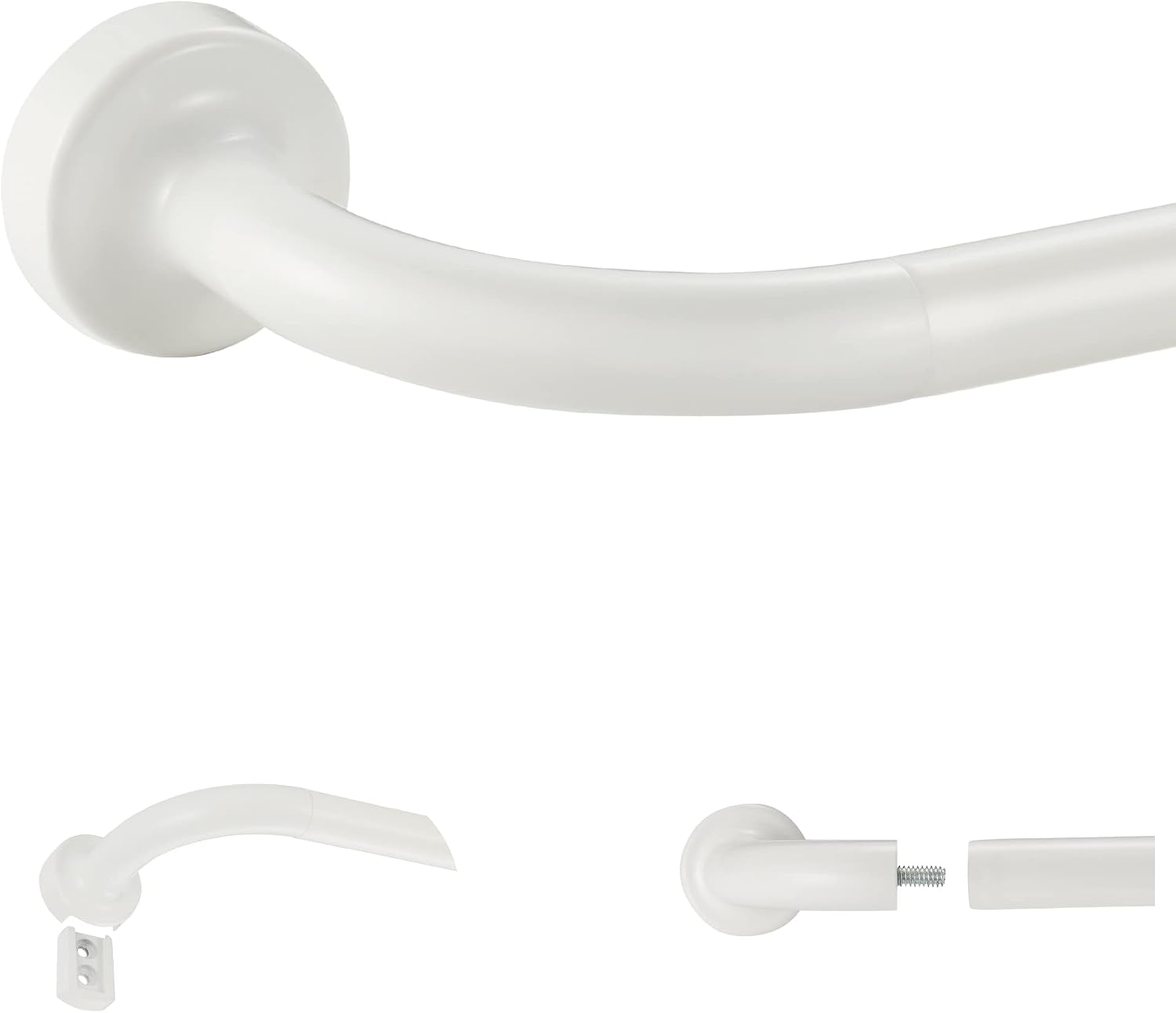White Disc Curtain Rods, 84-144 Inches Window Curtain Rod,Adjustable Room Darkening Drapery Rod with Aluminum Finials and Brackets,Wrap Around Design