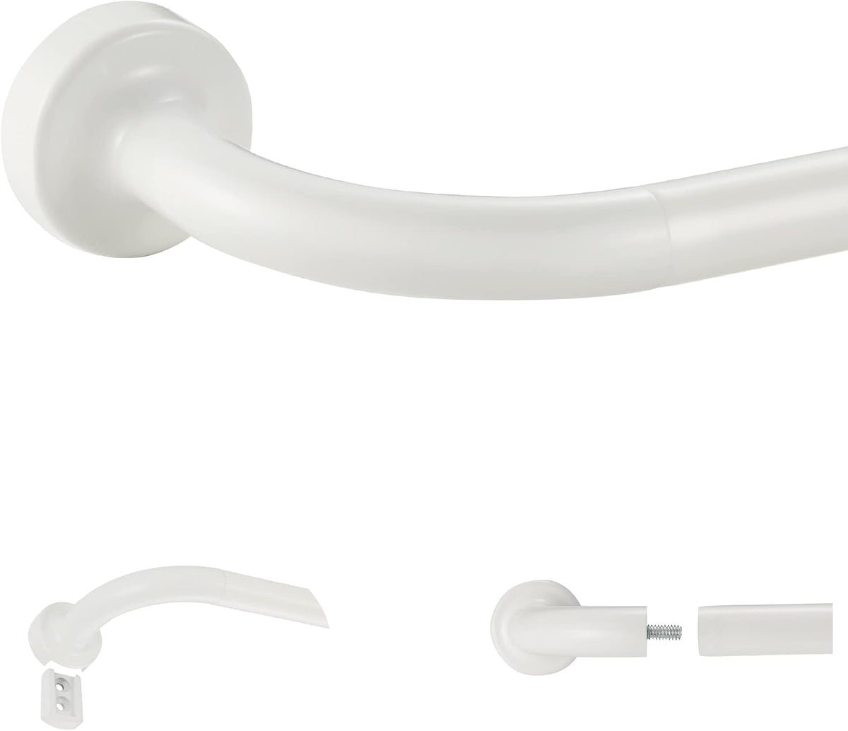 White Disc Curtain Rods, 84-144 Inches Window Curtain Rod,Adjustable Room Darkening Drapery Rod with Aluminum Finials and Brackets,Wrap Around Design