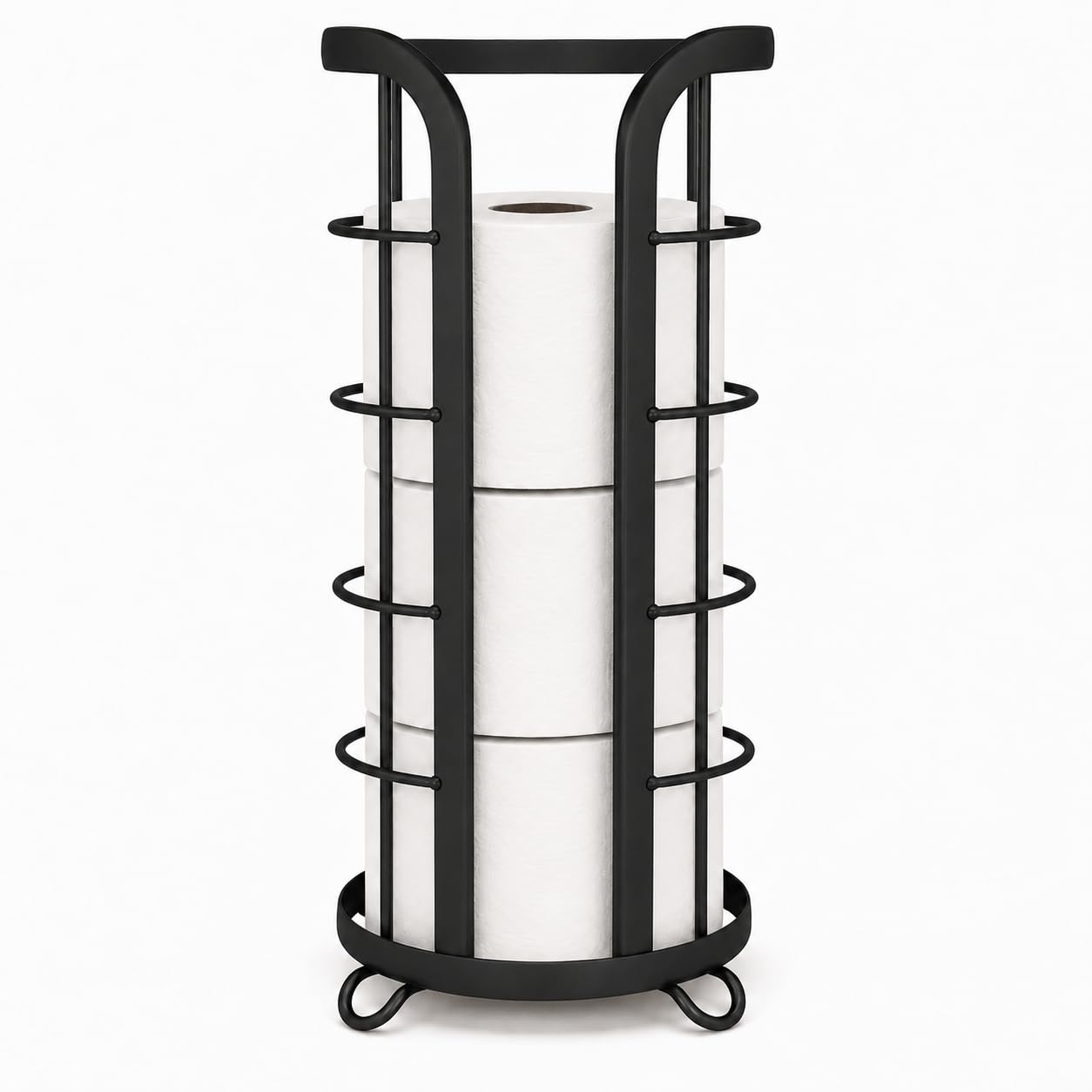 BROOKSTONE Toilet Paper Holder Stand Reserve - Free Standing Toilet Paper Stand with Storage that Holds Mega Rolls, Standing Bathroom Tissue Organizer, Bathroom Decor - Modern Storage Holder, Black