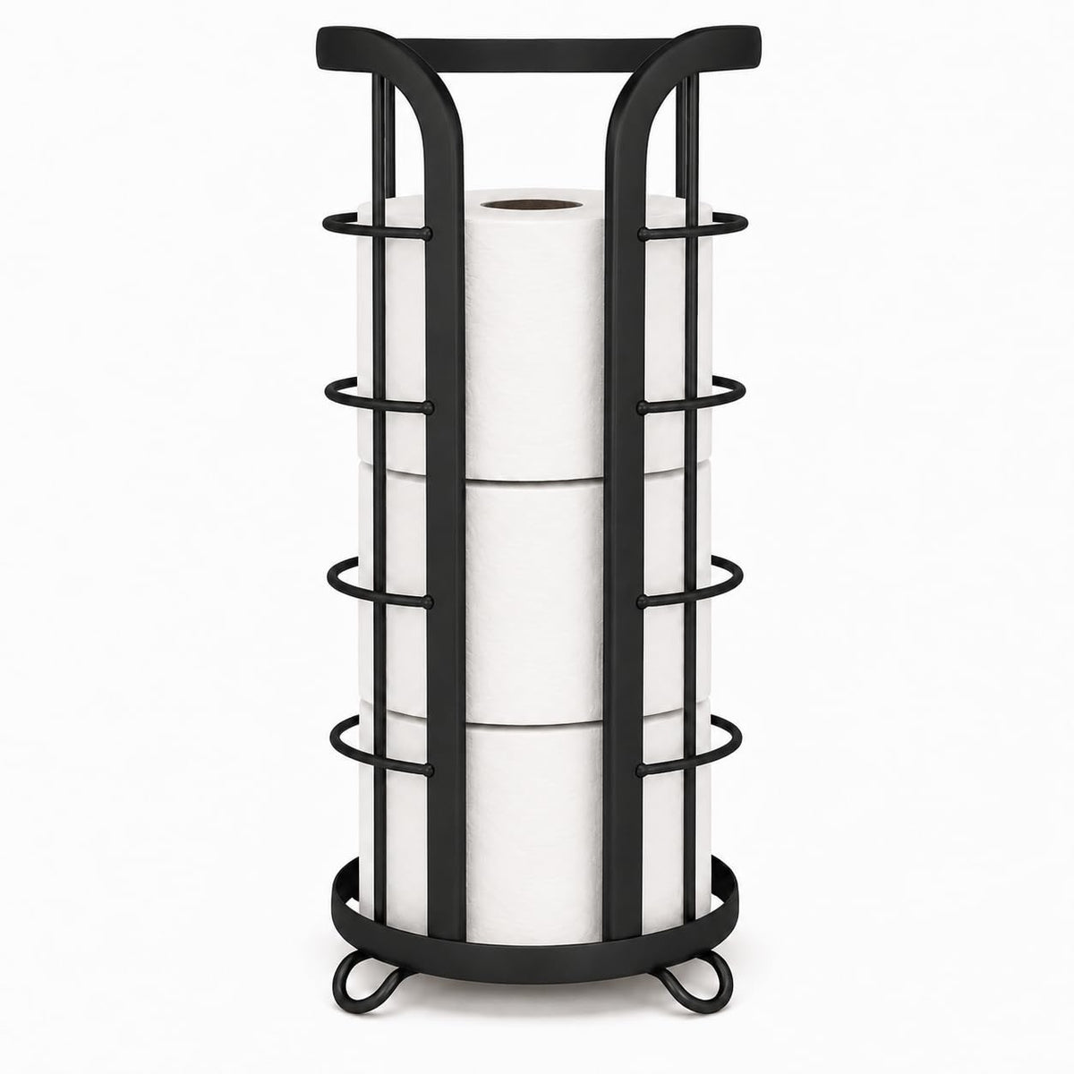 BROOKSTONE Toilet Paper Holder Stand Reserve - Free Standing Toilet Paper Stand with Storage that Holds Mega Rolls, Standing Bathroom Tissue Organizer, Bathroom Decor - Modern Storage Holder, Black