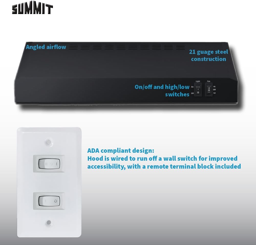 Summit 20” Convertible Range Hood, ADA Compliant, Black - HC20BBADA
