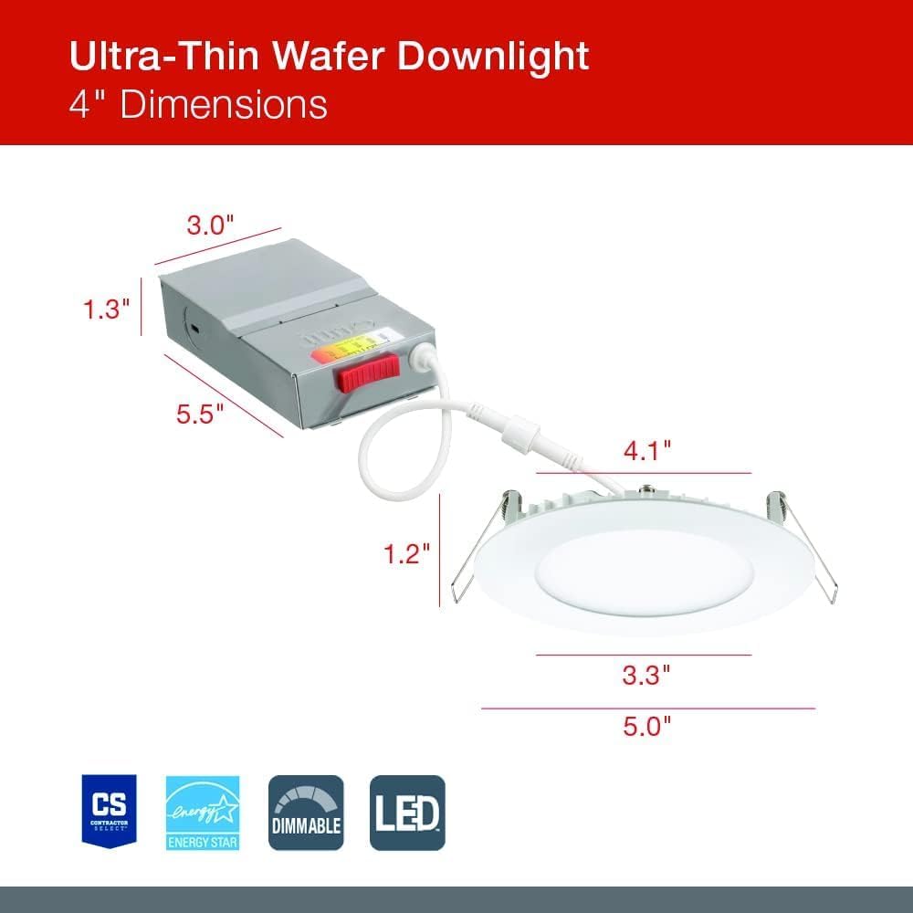 Juno 4" LED Recessed Lights, 5-in-1 CCT, Ultra-Thin Flat Trim, White, 6-Pk