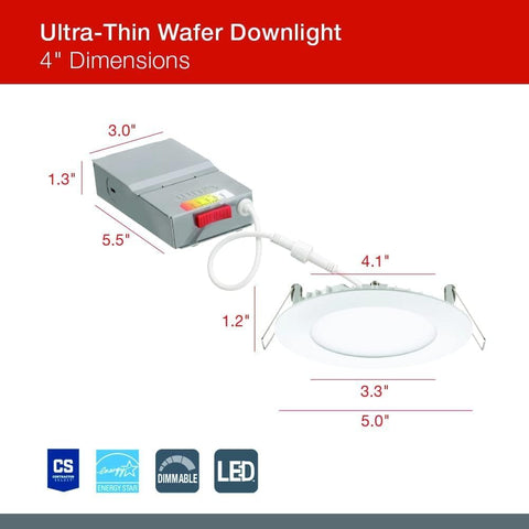 Juno 4" LED Recessed Lights, 5-in-1 CCT, Ultra-Thin Flat Trim, White, 6-Pk