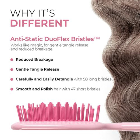 FHI Heat UNbrush Detangling Brush for Pain-Free Brushing on All Wet or Dry Hair Types — Durable DuoFlex Anti-Static Bristles, Lightweight Handle, Vented Hair Brush, Peony Light Pink