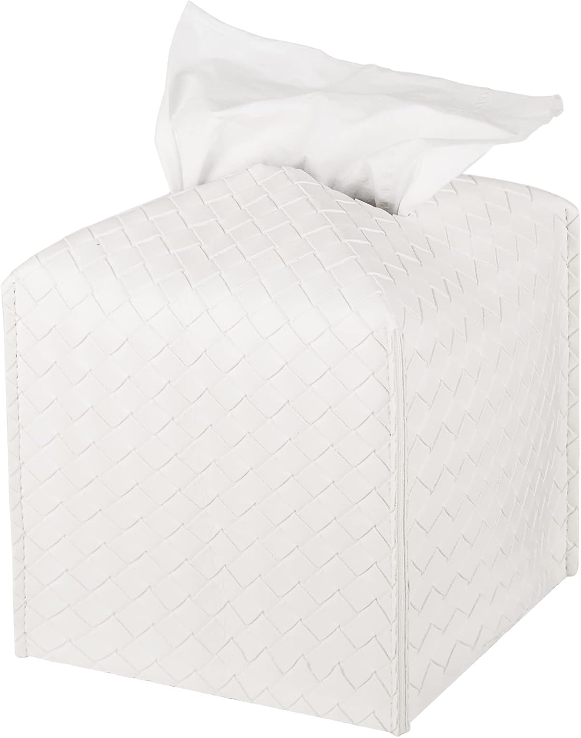 Tissue Box Cover Square Leather Facial Paper Holder, White