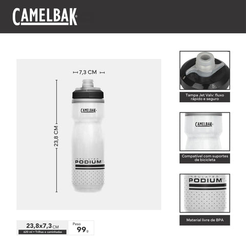 CamelBak Podium Chill Water Bottle 21oz, White/Black