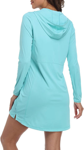 HDE Women Beach Coverup Dress UPF 50 UV Protection Long Sleeve Hooded Tunic