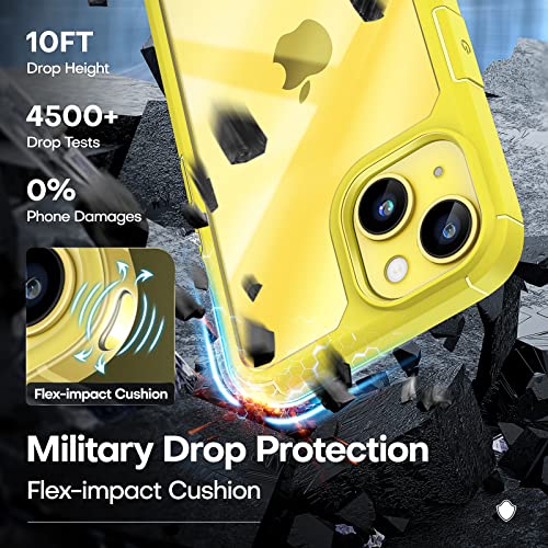 TAURI 5-in-1 Designed for iPhone 14 Case, [Not Yellowing] with 2X Screen Protectors + 2X Camera Lens Protectors, [Military Grade Drop Protection] Shockproof Slim 14 Cover 6.1 Inch - Yellow