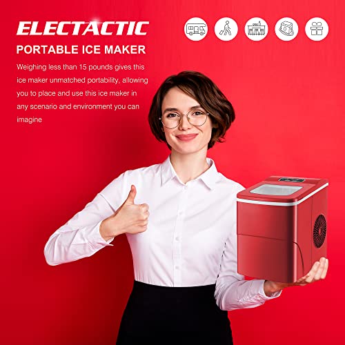 Electactic Ice Maker Countertop Portable Ice Maker Machine Self-Cleaning 30lbs/5Mins/24Hrs 2 Mode Ice Machine Counter Ice Maker with Scoop&Basket for Home/Office/Bar/RV Use Red