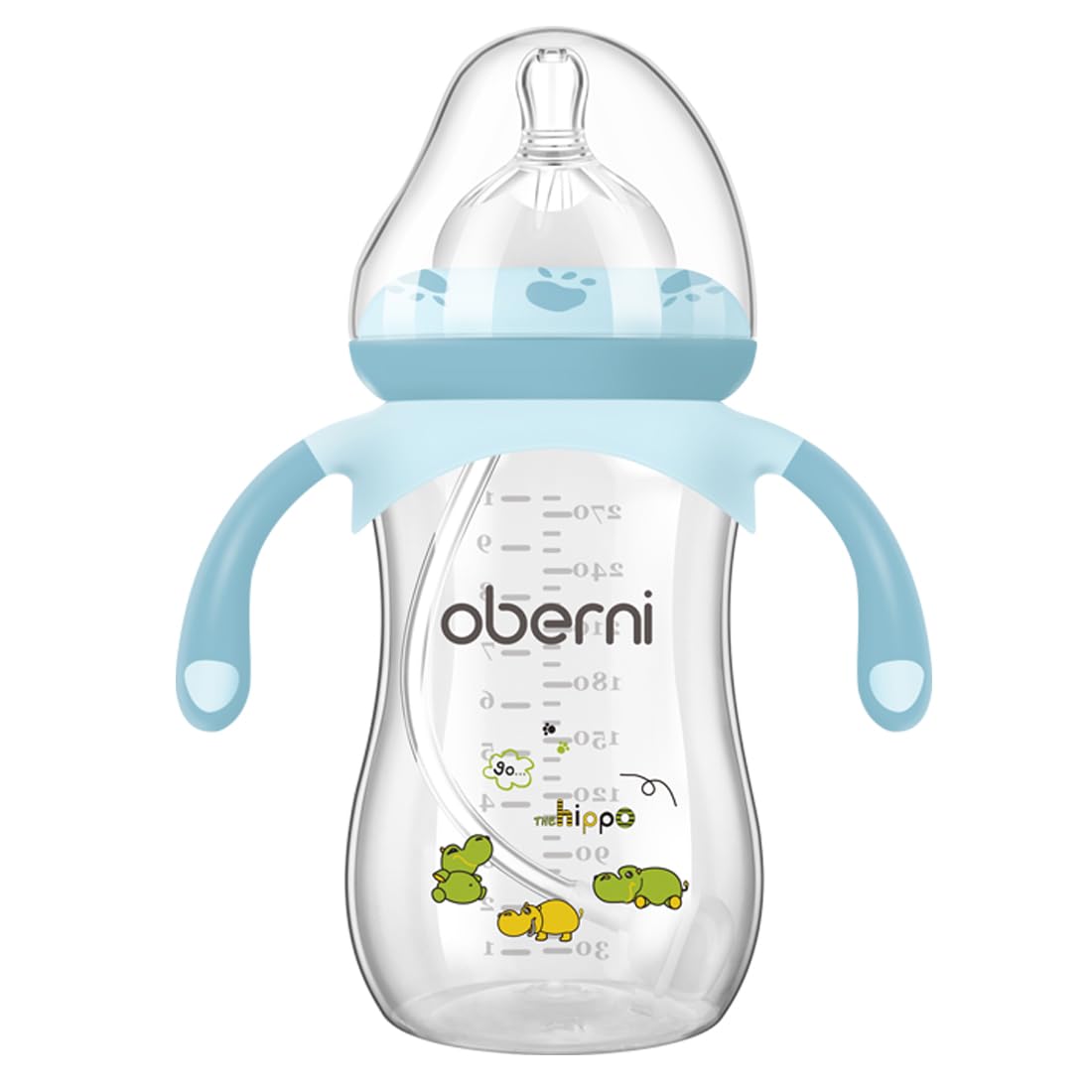 Oberni Baby Bottles, Weighted Straw Toddler Milk Bottles with Non-Slip Handle, Size + Variable Fast Flow, 12+ Months, BPA-Free, Blue/1Pack/9oz