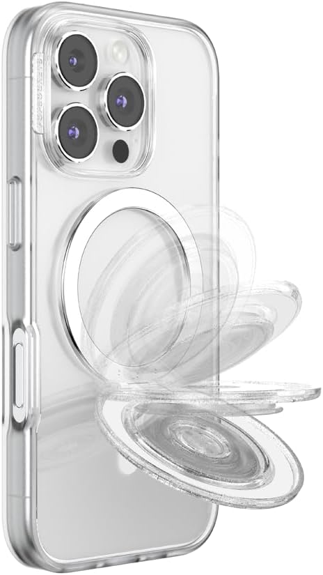 PopSockets Kick-Out Grip for MagSafe, Kickstand- Clear Glitter