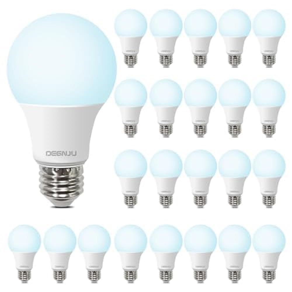 DEGNJU LED Light Bulbs Daylight 5000K, 60 Watt Equivalent LED Bulbs, A19 Standard Bulbs, 800 LM, 15000 Hours, E26 Base, Non-Dimmable, 8.5W LED Bulbs for Bedroom Living Room 24 Pack