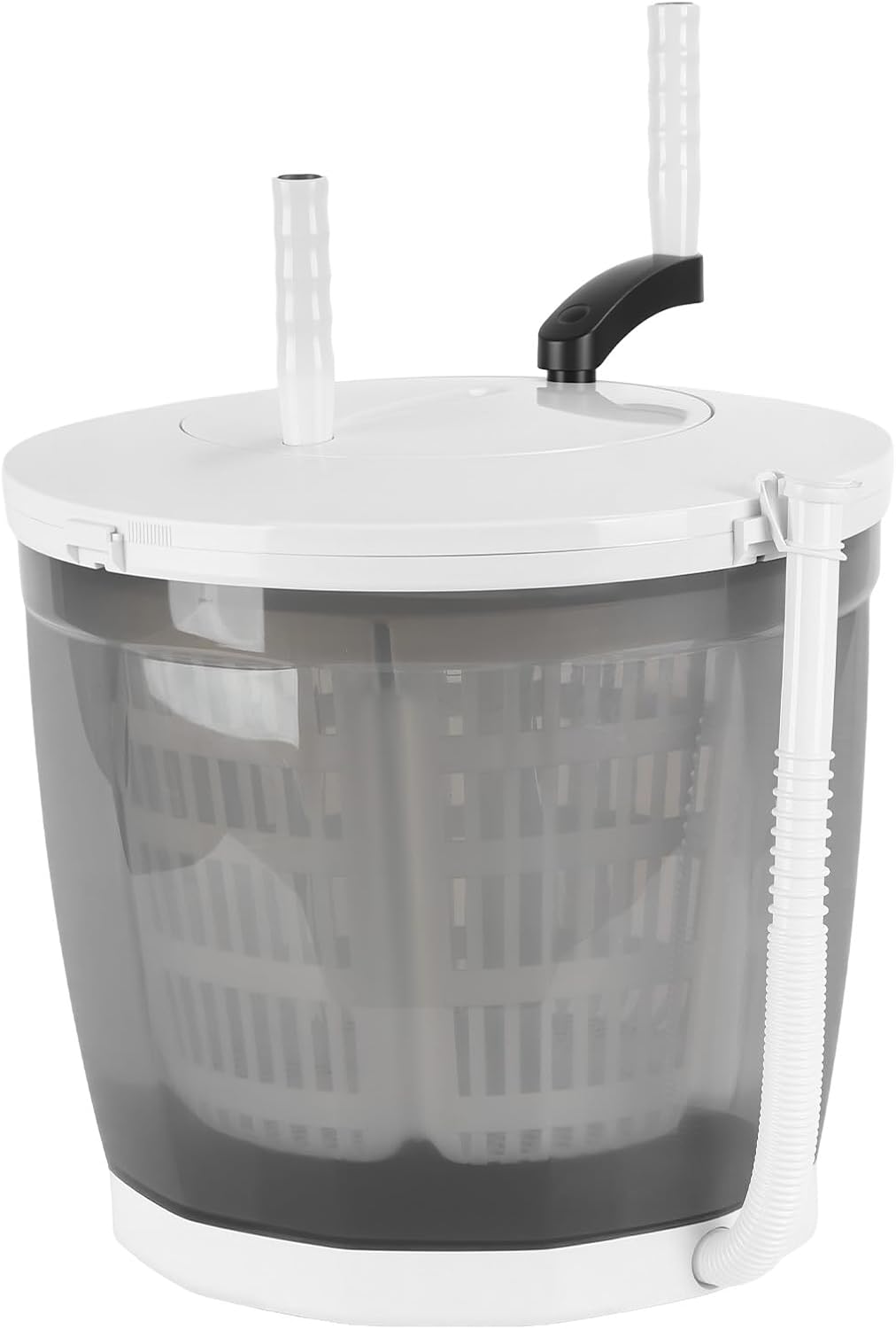 2-in-1 Hand-Crank Portable Washer, No Electricity Spin Dryer Combo with Suction Cup Base for Camping, Travel, 4.5lbs Capacity, Deep Cleaning of Underwear, Baby Clothes & Other Small Clothes Light Grey