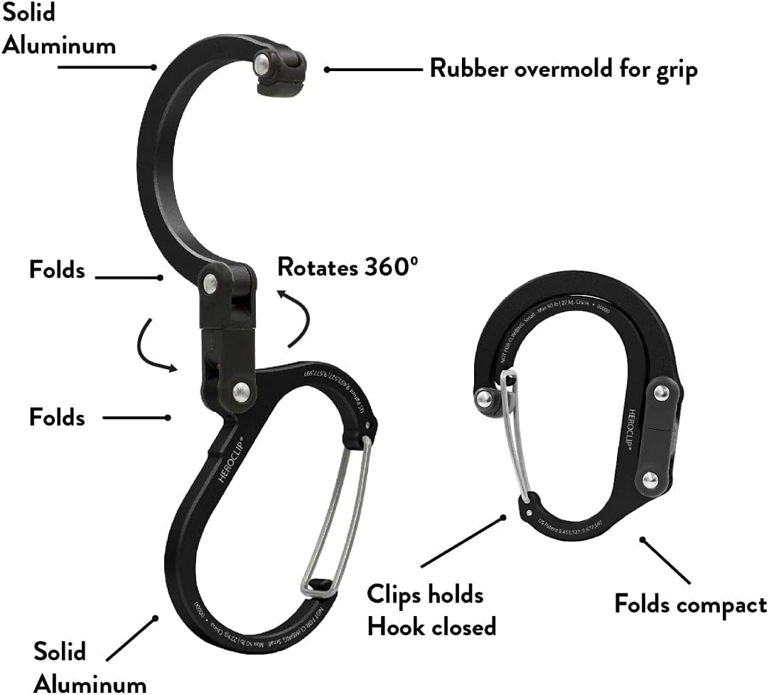 GEAR AID HEROCLIP Small Carabiner Gear Clip with 360° Swivel Hook