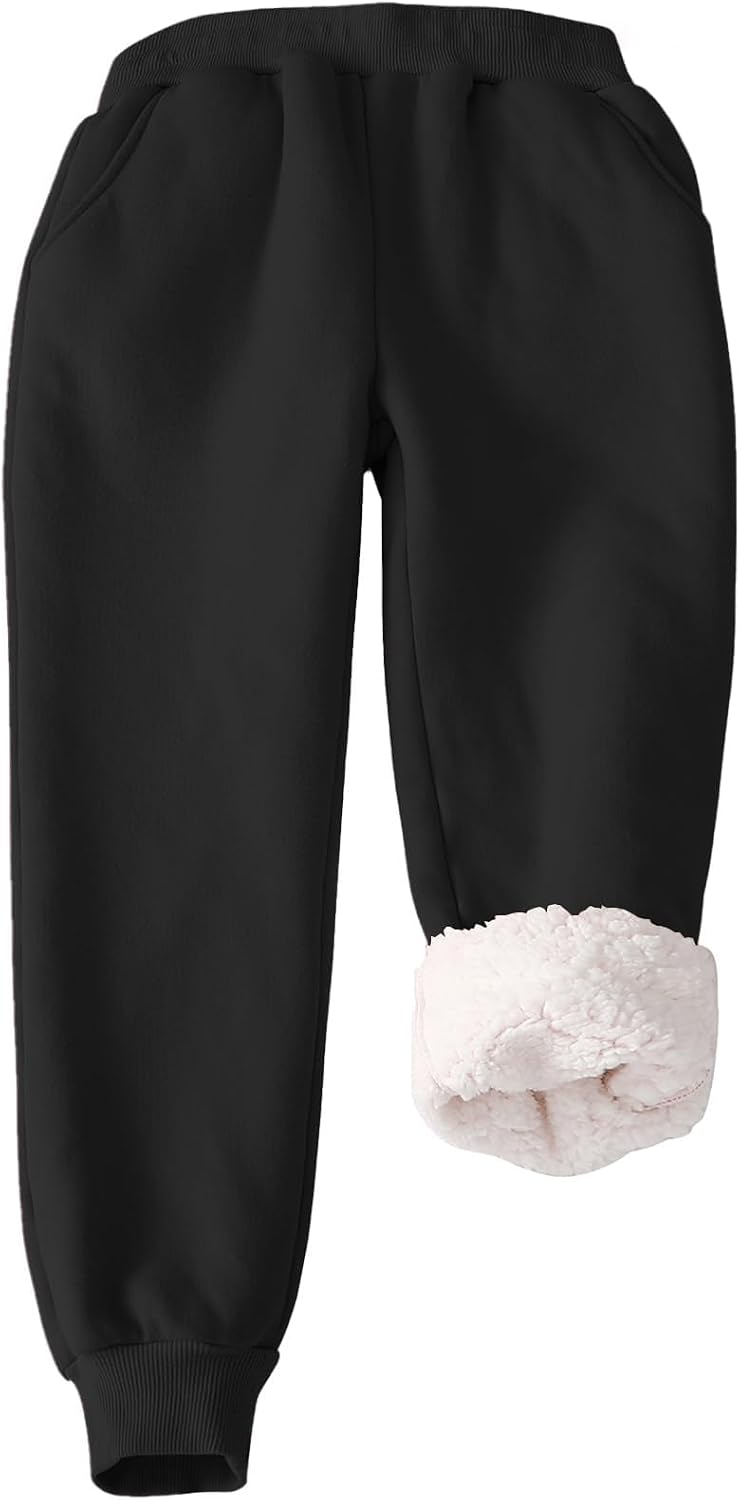Flygo Girls Boys Fleece Joggers Sherpa Lined Winter Warm Sweatpants