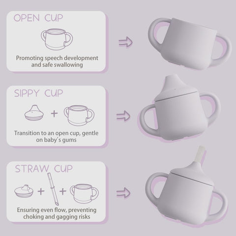Moonkie Silicone Baby Sippy Cups | 3 Stages Training Cup Straw Cup for Infants Toddlers and Kid | 4 oz 1Pack