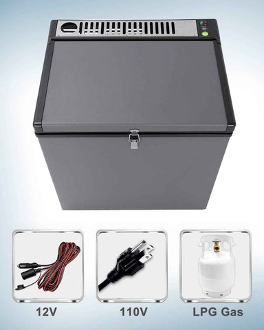 Propane Chest Freezer off grid 2.4 Cu.Ft. Compact Deep Freezer/Fridge with Lock 110V/12V/Gas Refrigerator 3 Way RV Chest Fridge for Camper Outdoor Black