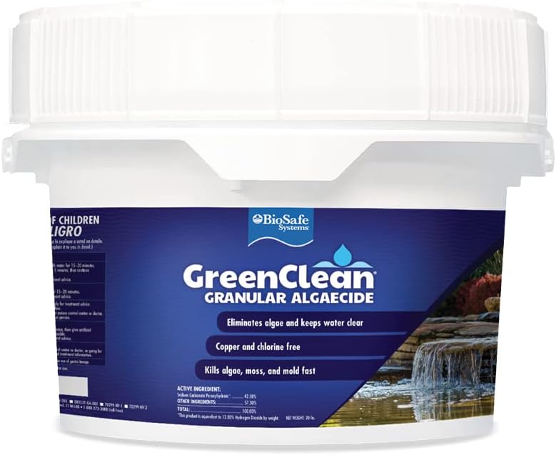 GreenClean Granular Algaecide, 20 lbs, String Algae Control for Koi Ponds, Fountains, Waterfalls, Water Features on Contact, EPA Registered