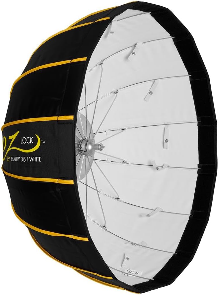 Glow EZ Lock 25" White Beauty Dish Softbox, Quick Release Bowens Mount Softbox with Removable Diffusers, Eggcrate Grid, Deflection Disk, Storage Bag & 1-Year Warranty