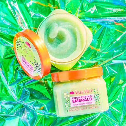 Tree Hut Enchanting Emerald Shea Sugar Scrub | Exfoliating Body Scrub Removes Dead, Dry Skin for a Soft & Hydrated Feel | Limited Edition Holiday | Nourishing Essential Body Care | 18 fl oz.