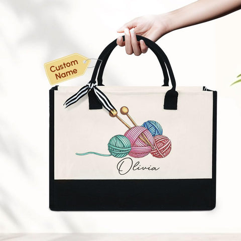 OASSIE Personalized Crochet Gift for Women - Christmas, Birthday Present for Crocheters, Knitting Gift for Knitters - 13 oz Canvas Tote Bag With Zipper