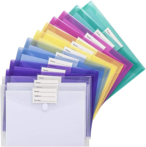 Sooez 24 Pack File Folders, Clear Poly Envelopes Plastic Folders A4 Pouch