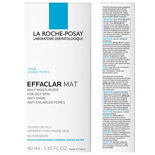 La Roche-Posay Effaclar Mat | Daily Moisturizer For Oily Skin | Visibly Reduces The Look Of Pores | Oil-Free Mattifying Moisturizer | Smooths Skin Texture | Non-Comedogenic & Dermatologist Tested