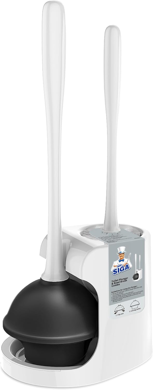 MR.SIGA Toilet Plunger and Bowl Brush Combo for Bathroom Cleaning, White (Pack of 12)