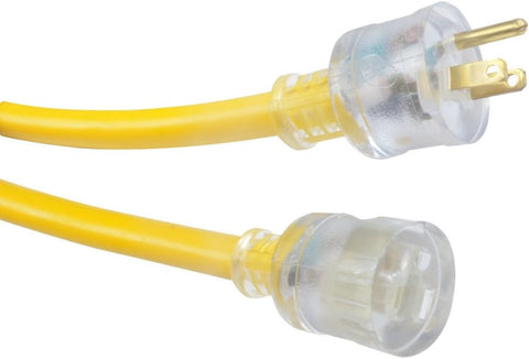 Southwire Extra Heavy Duty Extension Cord, 25Ft, 10 Gauge, 3 Conductor, Outdoor Cord, Lighted End, SJTW, Yellow, 2687SW0002