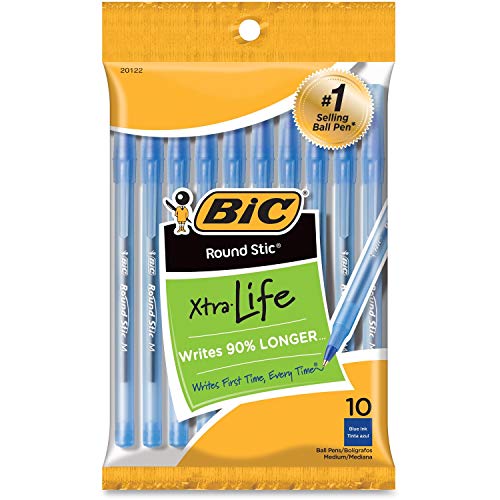 BIC Round Stic Ball Pens Stick, Blue, Medium Point, 10-Pack