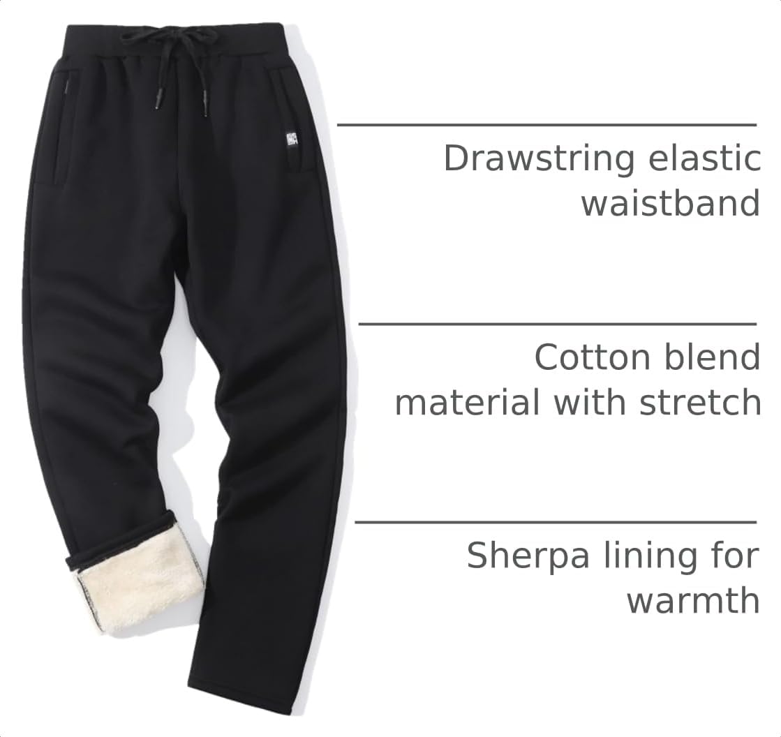 Flygo Men's Fleece Pants Winter Warm Joggers Pants Active Sherpa Lined Sweatpants