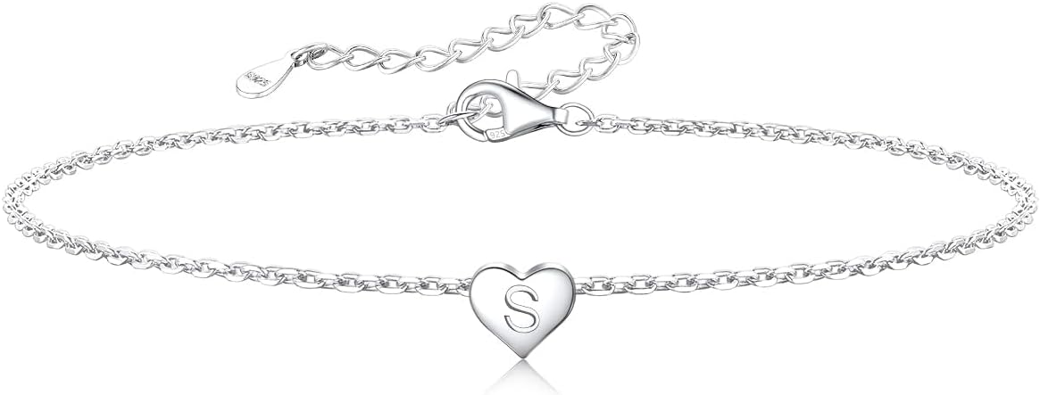 Silvora Initial Bracelets for Women Sterling Silver Heart Bracelet Personalized Hypoallergenic 925 Silver Bracelet Cute Dainty Charm Womens Trendy Jewelry Hypoallergenic