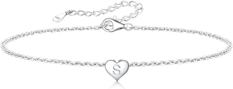 Silvora Initial Bracelets for Women Sterling Silver Heart Bracelet Personalized Hypoallergenic 925 Silver Bracelet Cute Dainty Charm Womens Trendy Jewelry Hypoallergenic