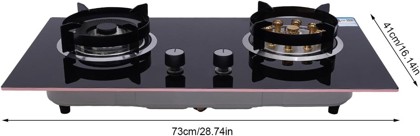 2-Burner Gas Stove 4.2KW & 5.2KW Dual Burners, Drop-in Propane Gas Cooker Tempered Glass, Flameout Protection for Home Kitchens and RVs