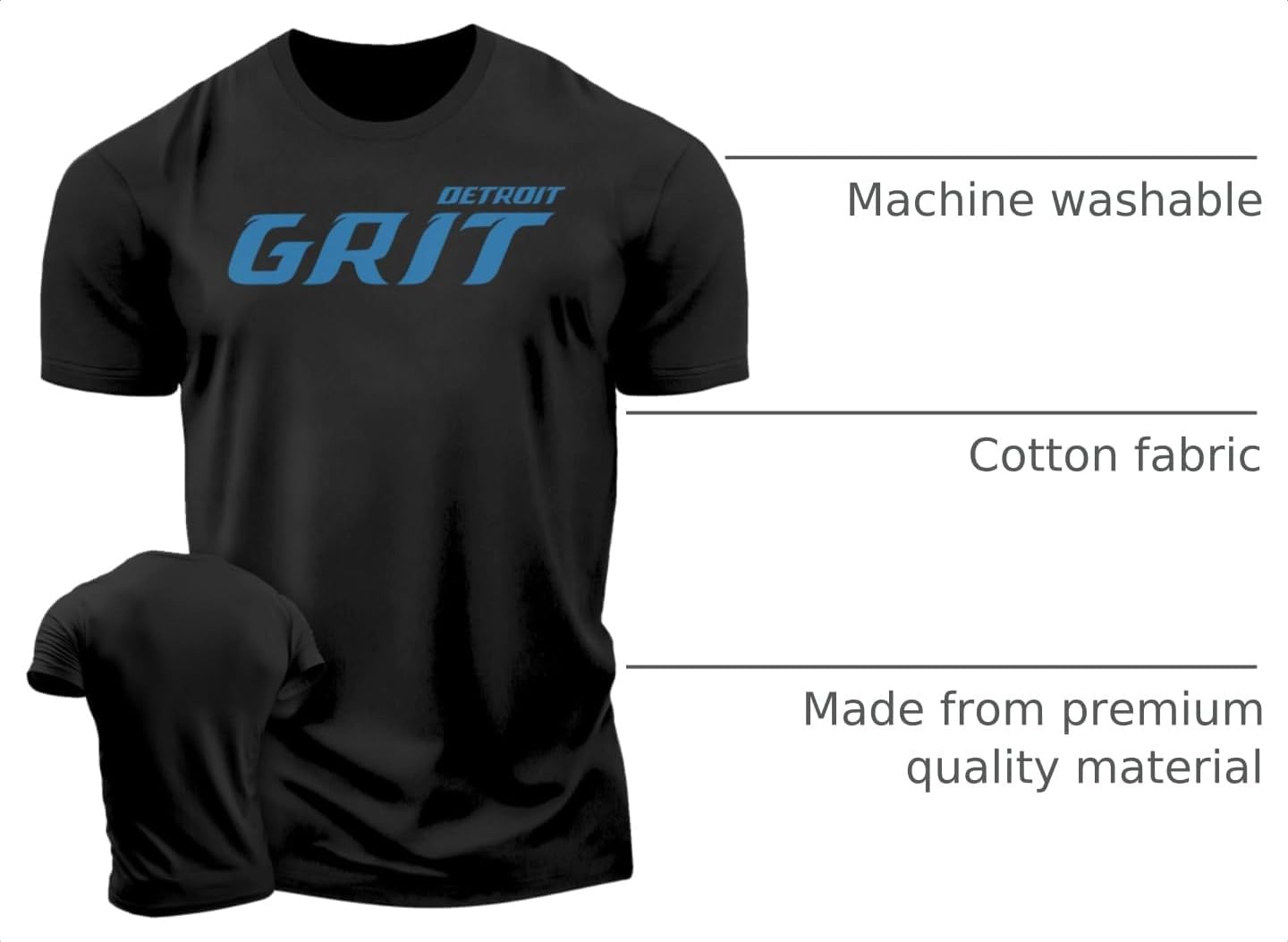 Detroit Grit T-Shirt for Men, Athletic Running Gym Workout Short Sleeve Shirt