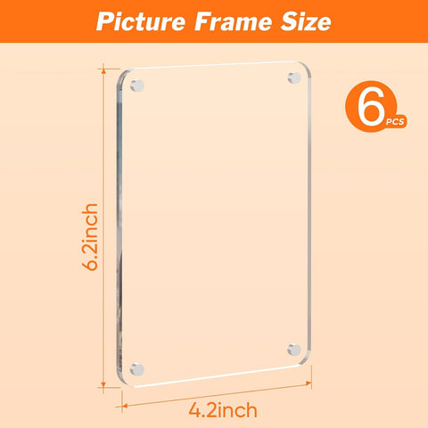 6 Pack Magnetic Picture Frame for Fridge, 4x6 Inch Acrylic Photo Frame