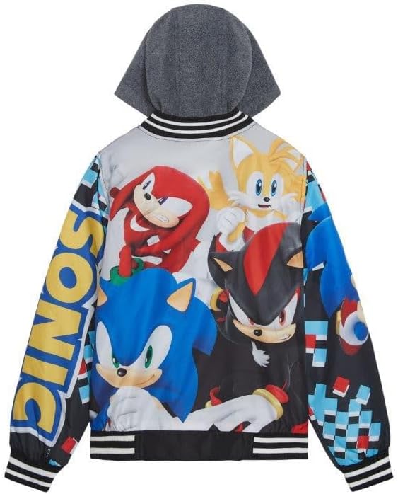 SEGA Sonic The Hedgehog Boys' Bomber Jacket Button-Up Varsity Jacket