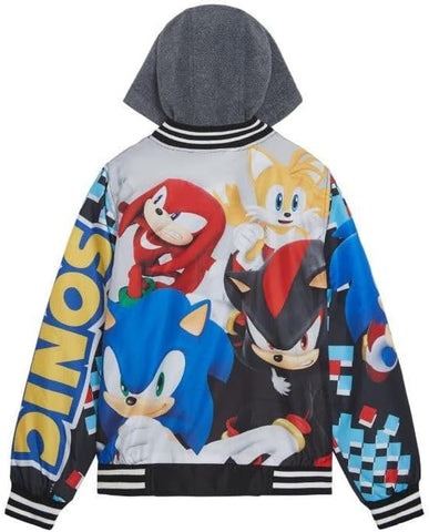 SEGA Sonic The Hedgehog Boys' Bomber Jacket Button-Up Varsity Jacket