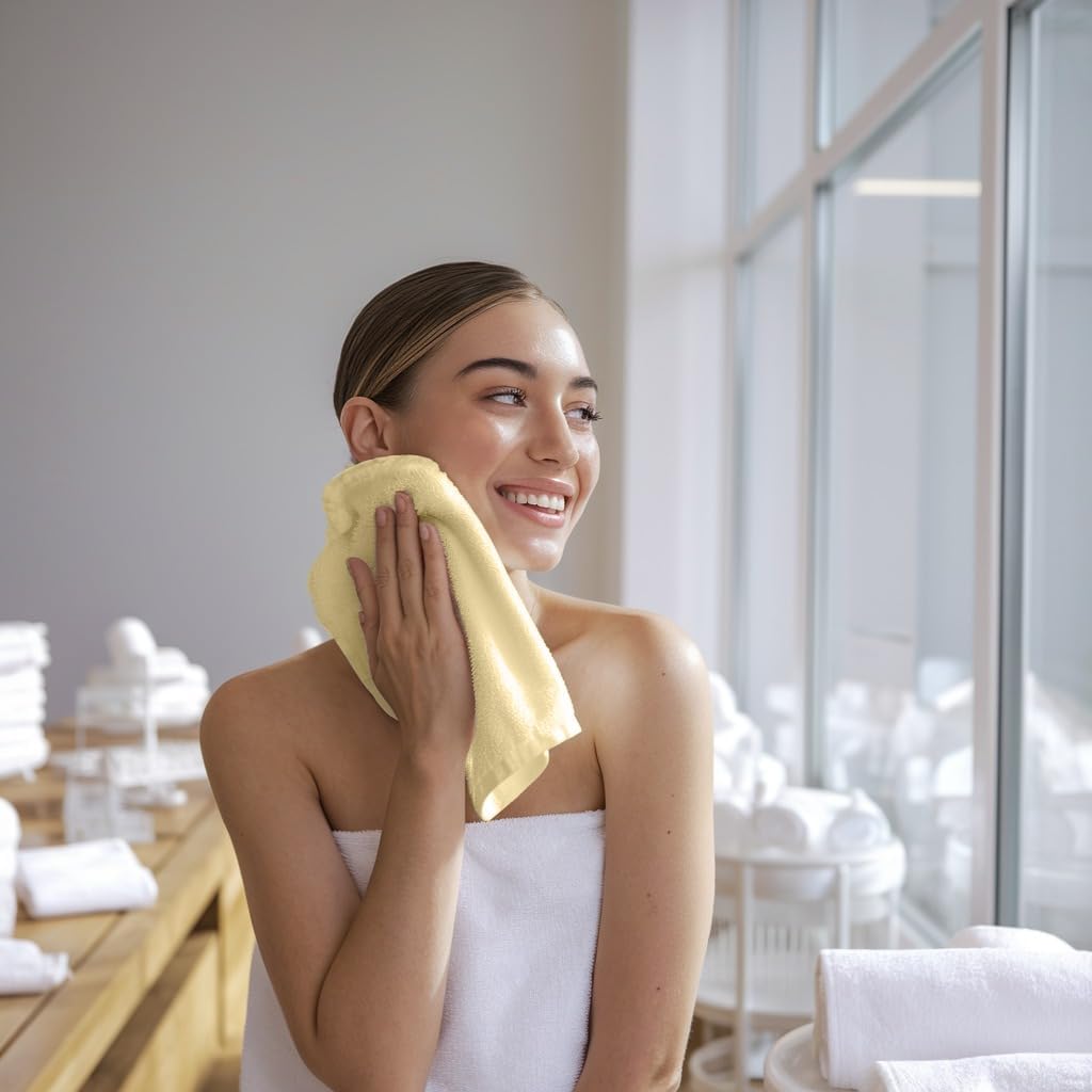 Towel and Linen Mart 100% Cotton - Wash Cloth Set - Flannel Face Cloths, Highly Absorbent and Soft Feel Fingertip Towels (Ivory, Pack of 12)