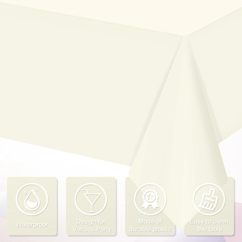 16 Pack Ivory Plastic Tablecloth for Rectangle Tables, Premium Decorative Beige Disposable Table Cloths for Parties, Rectangle Cream Party Table Cover for Birthday Wedding Baby Shower, 54x108 Inch