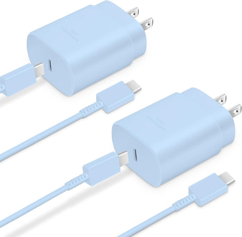 Type C Charger, 2-Pack 25W Type C Fast Charging Block with 6ft USB C Charger Cable Compatible with Galaxy S23 Ultra/S23+/S22/S21/S20/Phone 16/16 Plus/16 Pro Max/15/15 Pro Max/15 Plus-Blue