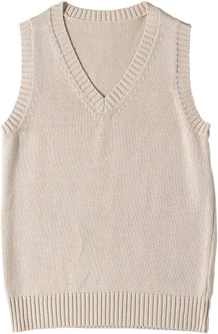 jinghuiyue Women’s V Neck Sweater Vest School Uniform Solid Color Sleeveless Knit Sweaters Pullover Tank Tops