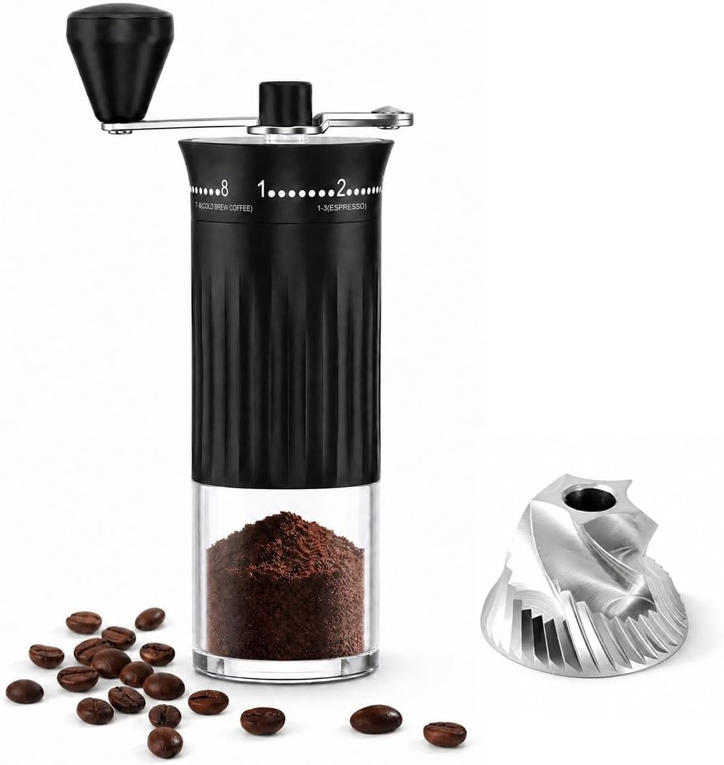 CEVING Space-Saving Manual Coffee Grinder with Foldable Handle, Black