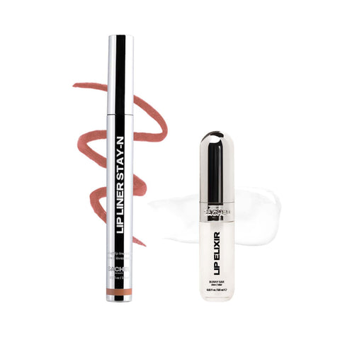 Sacheu Lip Liner Stay-N & Lip Elixir Bundle, Peel Off Lip Stain and Nourishing Lip Glaze and Lip Tint Gloss Infused with Hyaluronic Acid & Vitamin E, For All Skin Types, p-INKED and Bunny Ear