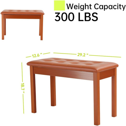 Sanpuli Solid Wood Duet Piano Bench with Storage, Piano Stool and Padded Cushion, Keyboard Bench with Bookcase, Piano Chair and Piano Seat with High-Density Sponges.