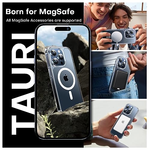 TAURI for iPhone 15 Pro Max Case, Compatible with Magsafe [Yellowing Resistant] with 2X Screen Protector + 2X Camera Lens Protector, Military-Grade Protection, Clear Case for iPhone 15 Pro Max