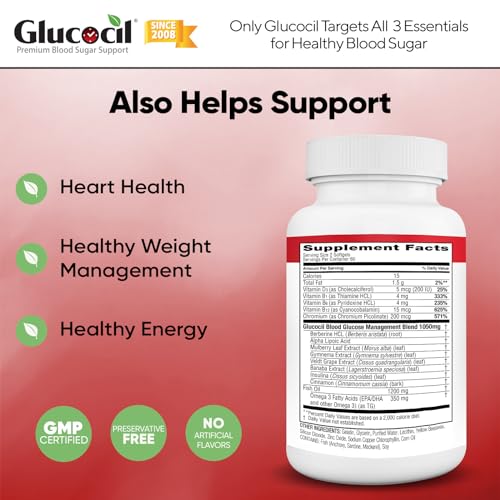 Glucocil – Premium Blood Sugar Support - Over 2 Million Bottles Sold - Supports The 3 Essentials for Healthy Blood Sugar - Since 2008, with Berberine, Proprietary Mulberry Leaf, and More